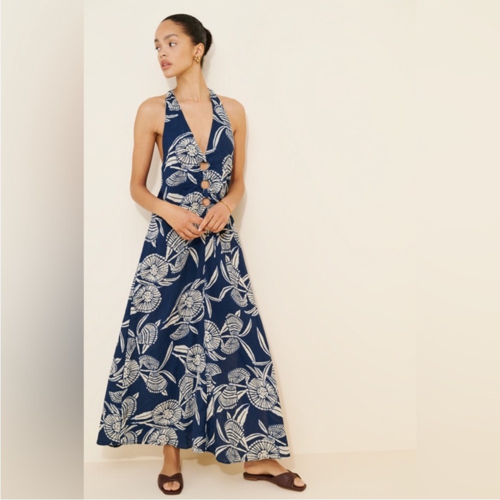 Anthropologie Celandine Plunge Linen Maxi Dress Coverup NWOT